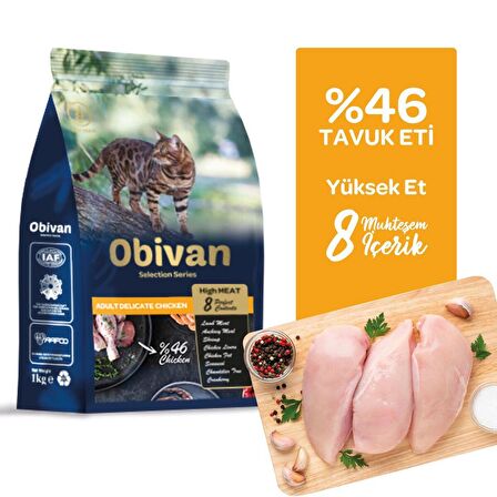 Obivan Low Grain Tavuk Etli Kedi Maması 1 kg x 10 Adet