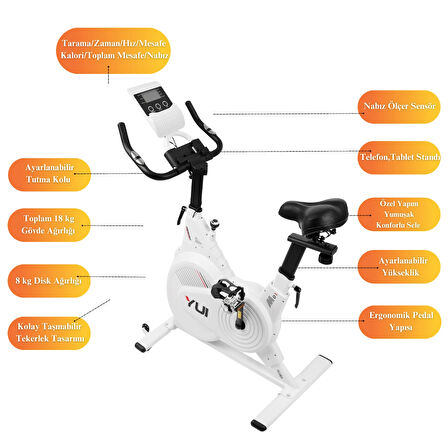 Xv15 Spin Spor Egzersiz Nabız Ölçer Akıllı Kondisyon Bisikleti 150 Kg Tasima-8 Kg Disk