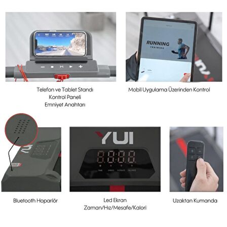 Yui A2 Pro 2024 Model 12 Km Hız-120 Kg Taşıma Kapasitesi-Bluetooth Hoparlör-Akıllı Koşu Bandı-1.5 Hp