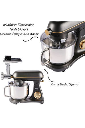 M122 1800 W 6 Litre Alüminyum Döküm Hamur Makinesi Stand Mikser Gri Gold