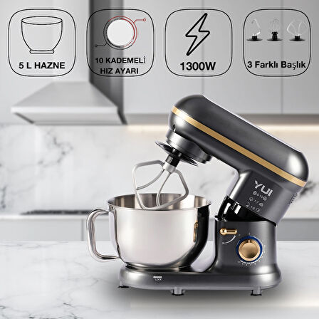 M108 Easy Chef Hamur Yoğurma Makinesi Stand Mikseri Gri Gold
