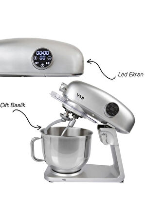 M218 Easy Chef Gümüş Stand Mikser 1800w Motor Gücü 8l Kapasite Dayanıklı Döküm Metal Gövde