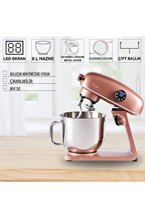 M218 Easy Chef Rose Stand Mikser 1800w Motor Gücü 8l Kapasite Dayanıklı Döküm Metal Gövde