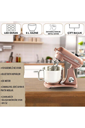 Easy Chef M122 Plus DC Motor Stand Mikser Çift Başlıklı Rose Gold