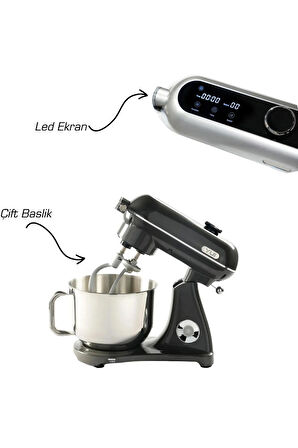 Easy Chef M122 Plus DC Motor Stand Mikser Çift Başlıklı Parlak Koyu Gri