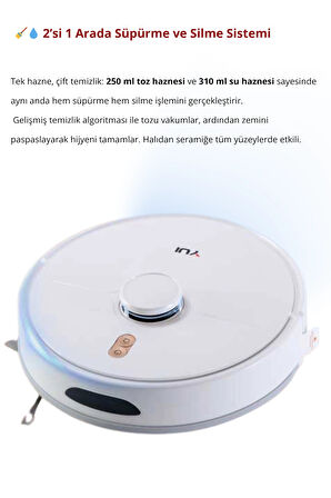 RS16 Pro Akıllı Robot Vacuum & Mop Süpürge Otomatik Toz Boşaltma Beyaz (YUI TÜRKİYE GARANTİLİ)