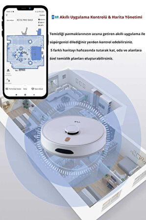 RS16 PRO MAX Pet Kit Özellikli Akıllı Robot Vacuum & Mop Süpürge Beyaz (YUI TÜRKİYE GARANTİLİ)
