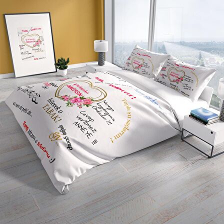 Cattleya Anneler Günü I 3D Temalı Pamuk Saten Çift Kişilik Nevresim Takımı