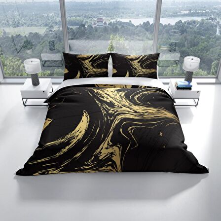 Cattleya Black Design 3D Temalı Pamuk Saten Çift Kişilik Nevresim Takımı