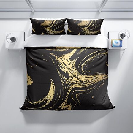 Cattleya Black Design 3D Temalı Pamuk Saten Çift Kişilik Nevresim Takımı