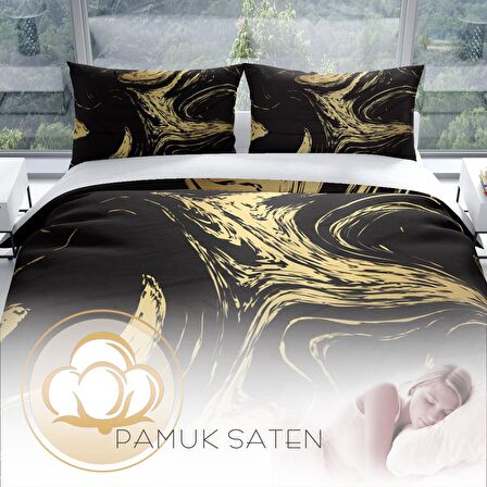 Cattleya Black Design 3D Temalı Pamuk Saten Çift Kişilik Nevresim Takımı