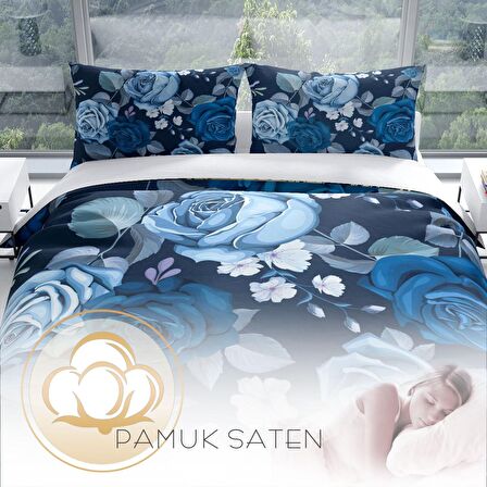 Cattleya Blue Flower 3D Temalı Pamuk Saten Çift Kişilik Nevresim Takımı