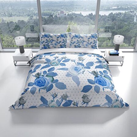 Cattleya Bluerose 3D Temalı Pamuk Saten Çift Kişilik Nevresim Takımı