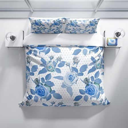 Cattleya Bluerose 3D Temalı Pamuk Saten Çift Kişilik Nevresim Takımı