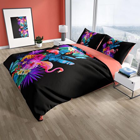 Cattleya Flamingo III 3D Temalı Pamuk Saten Çift Kişilik Nevresim Takımı