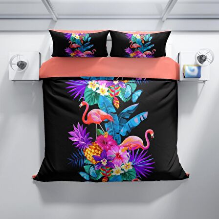 Cattleya Flamingo III 3D Temalı Pamuk Saten Çift Kişilik Nevresim Takımı
