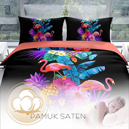 Cattleya Flamingo III 3D Temalı Pamuk Saten Çift Kişilik Nevresim Takımı