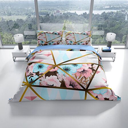 Cattleya Goldline 3D Temalı Pamuk Saten Çift Kişilik Nevresim Takımı