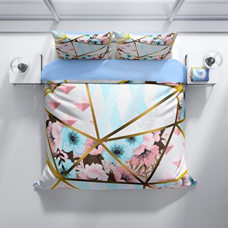 Cattleya Goldline 3D Temalı Pamuk Saten Çift Kişilik Nevresim Takımı