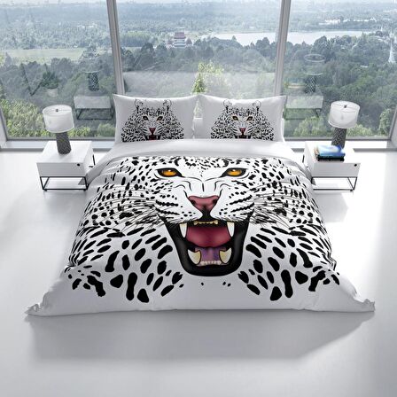 Cattleya Leopard 3D Temalı Pamuk Saten Çift Kişilik Nevresim Takımı