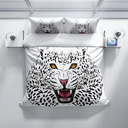 Cattleya Leopard 3D Temalı Pamuk Saten Çift Kişilik Nevresim Takımı