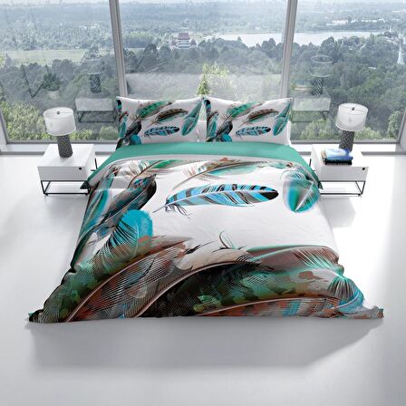 Cattleya New Feather 3D Temalı Pamuk Saten Çift Kişilik Nevresim Takımı