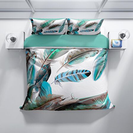 Cattleya New Feather 3D Temalı Pamuk Saten Çift Kişilik Nevresim Takımı