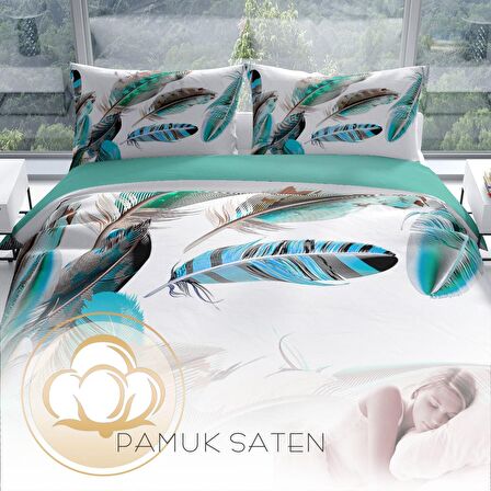 Cattleya New Feather 3D Temalı Pamuk Saten Çift Kişilik Nevresim Takımı