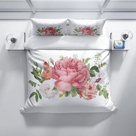 Cattleya New Floral 3D Temalı Pamuk Saten Çift Kişilik Nevresim Takımı