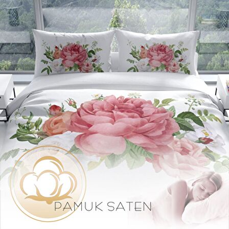 Cattleya New Floral 3D Temalı Pamuk Saten Çift Kişilik Nevresim Takımı