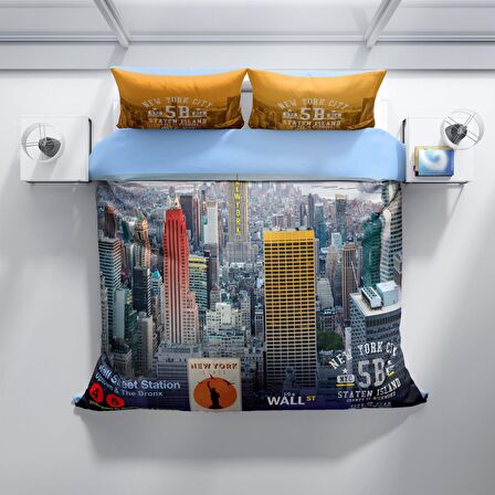 Cattleya New York 3D Temalı Pamuk Saten Çift Kişilik Nevresim Takımı