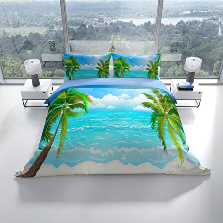 Cattleya Palm 3D Temalı Pamuk Saten Çift Kişilik Nevresim Takımı