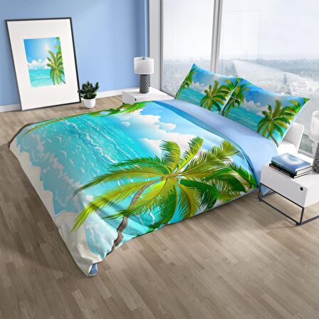 Cattleya Palm 3D Temalı Pamuk Saten Çift Kişilik Nevresim Takımı