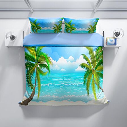 Cattleya Palm 3D Temalı Pamuk Saten Çift Kişilik Nevresim Takımı