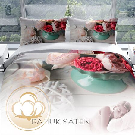 Cattleya Rose Love 3D Temalı Pamuk Saten Çift Kişilik Nevresim Takımı