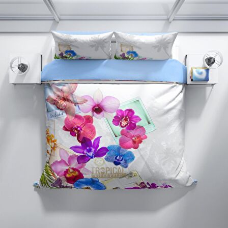 Cattleya Viola 3D Temalı Pamuk Saten Çift Kişilik Nevresim Takımı