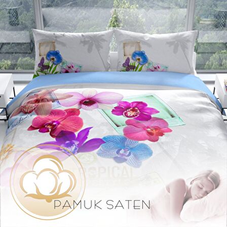 Cattleya Viola 3D Temalı Pamuk Saten Çift Kişilik Nevresim Takımı