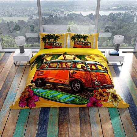 Cattleya Caravan 3D Temalı Pamuk Saten Çift Kişilik Nevresim Takımı