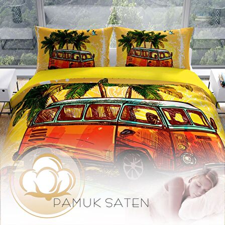 Cattleya Caravan 3D Temalı Pamuk Saten Çift Kişilik Nevresim Takımı