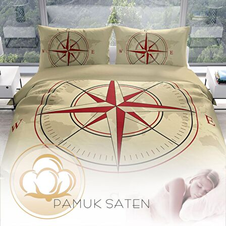 Cattleya Compass 3D Temalı Pamuk Saten Çift Kişilik Nevresim Takımı