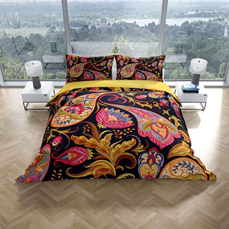 Cattleya Indian 3D Temalı Pamuk Saten Çift Kişilik Nevresim Takımı