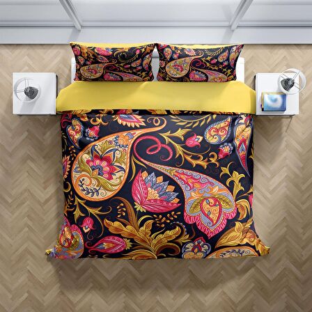 Cattleya Indian 3D Temalı Pamuk Saten Çift Kişilik Nevresim Takımı