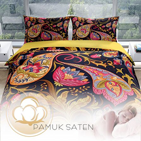 Cattleya Indian 3D Temalı Pamuk Saten Çift Kişilik Nevresim Takımı