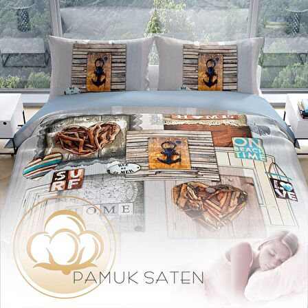 Cattleya La Mer 3D Temalı Pamuk Saten Çift Kişilik Nevresim Takımı