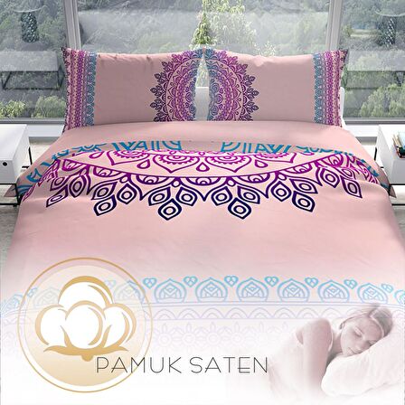 Cattleya Mandala 3D Temalı Pamuk Saten Çift Kişilik Nevresim Takımı