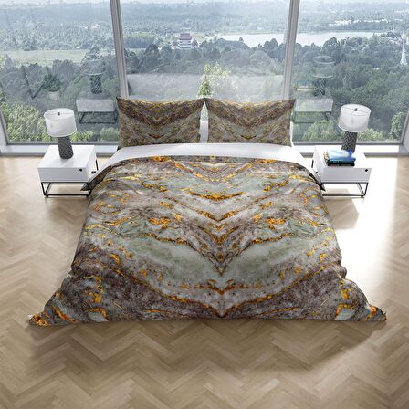 Cattleya Marble 3D Temalı Pamuk Saten Çift Kişilik Nevresim Takımı