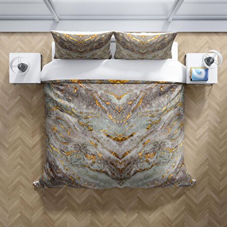 Cattleya Marble 3D Temalı Pamuk Saten Çift Kişilik Nevresim Takımı