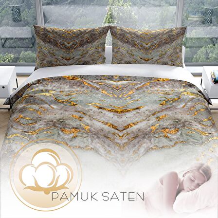 Cattleya Marble 3D Temalı Pamuk Saten Çift Kişilik Nevresim Takımı