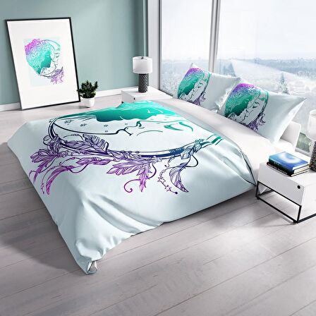 Cattleya Moon 3D Temalı Pamuk Saten Çift Kişilik Nevresim Takımı