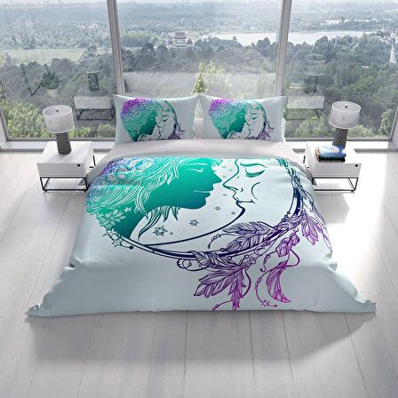 Cattleya Moon 3D Temalı Pamuk Saten Çift Kişilik Nevresim Takımı